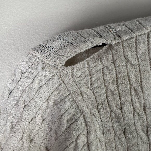 Freshman 1996 Cable Knit Cardigan Sweater L White Button Up Preppy Flaw - Picture 4 of 8